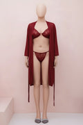 Women's Long Sleeve Scalloped Sheer Lace Nightgown Set Sleepwear Night Robe