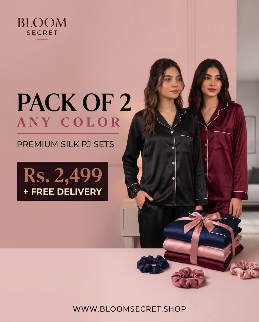 Pack of 2 Silk PJ Sets – Any Colour