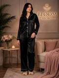 Silk Night Suit For Women - Baggy Trouser - Black