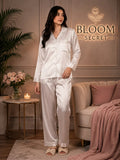 Silk Night Suit For Women - Baggy Trouser - White