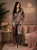 Silk Night Suit For Women - Baggy Trouser - Dusty Brown