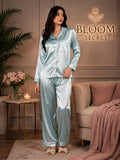 Silk Night Suit For Women - Baggy Trouser - Seafoam
