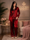 Silk Night Suit For Women - Baggy Trouser - Red