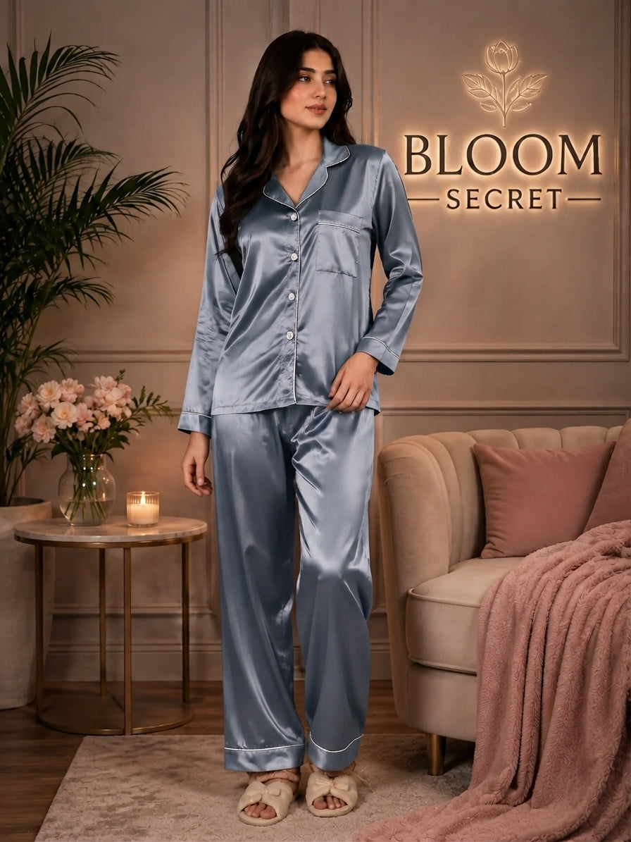 Silk Night Suit For Women - Baggy Trouser - Sailor