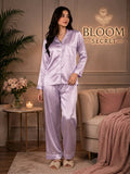Silk Night Suit For Women - Baggy Trouser - Lilac