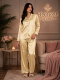 Silk Night Suit For Women - Baggy Trouser - Butter