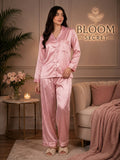 Silk Night Suit For Women - Baggy Trouser - Baby Pink