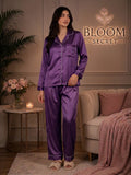 Silk Night Suit For Women - Baggy Trouser - Purple