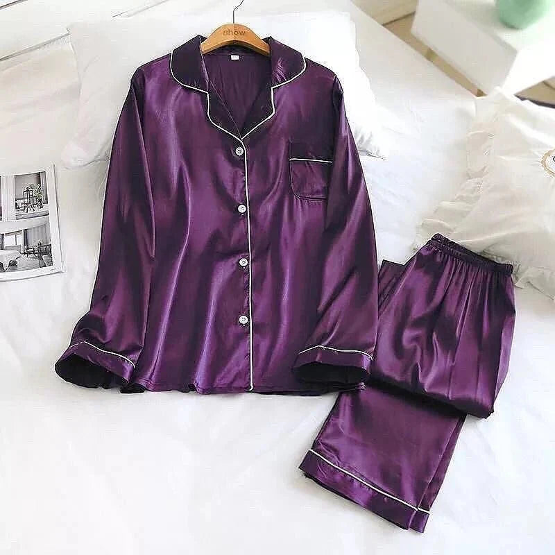 Silk Night Suit For Women - Baggy Trouser - Purple